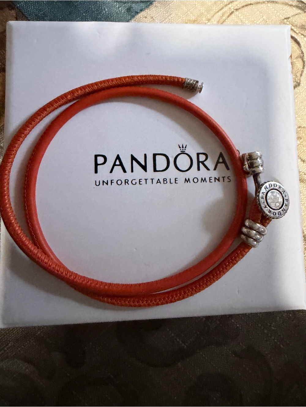 Authentic Pandora Orange Leather Double Wrap Bracelet Silver - Picture 4 of 4